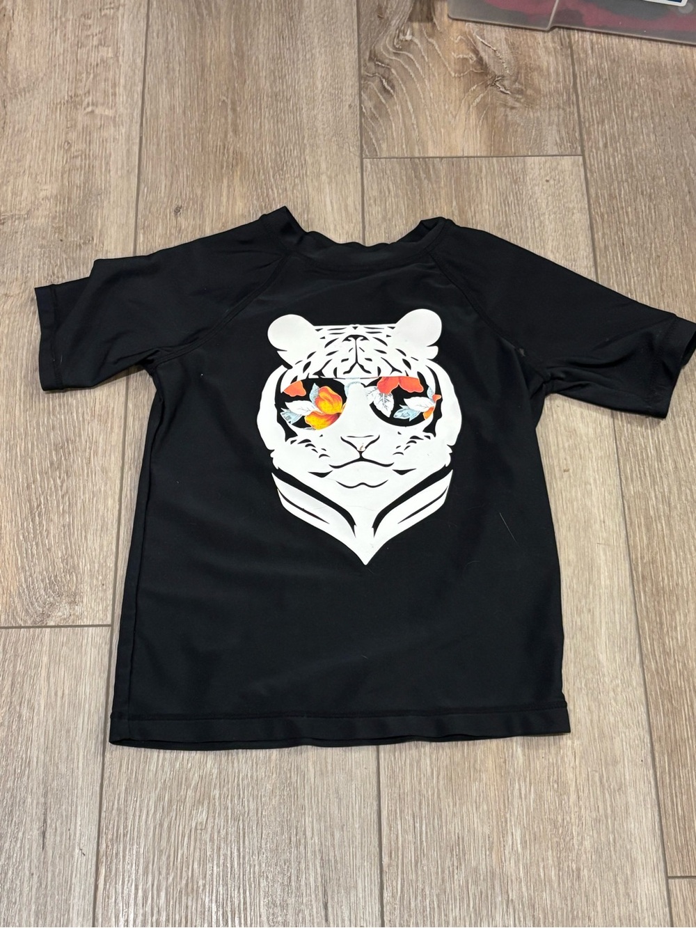 Circo Black Rash Guard with White Tiger and Colorful Eye Accents